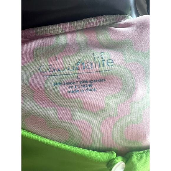 Cabana Life Retro Neon Green & Pink Tunic UPF 50 Womens Geometric Top - Picture 7 of 8